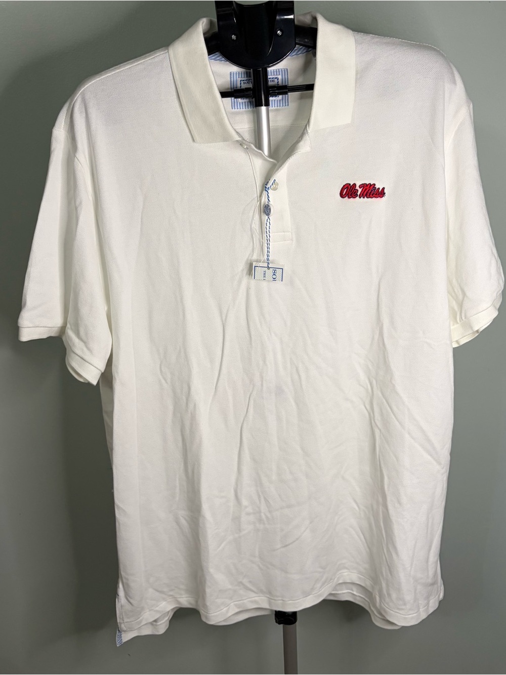 Southern Tide White Polo with Red "Ole Miss" Embroidery